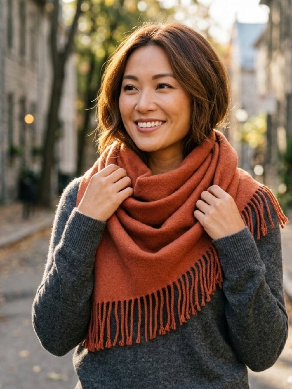 Cozy Burnt Orange Fringe Scarf – Essential Fall/Winter Accessory